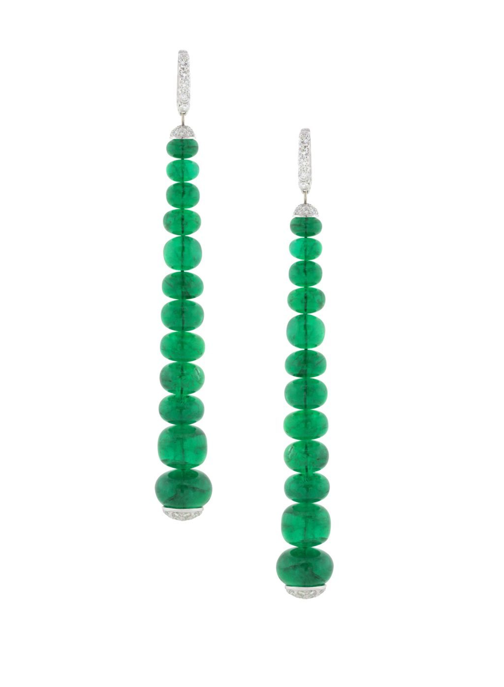 Drop Diamond and Columbian Emerald Earrings